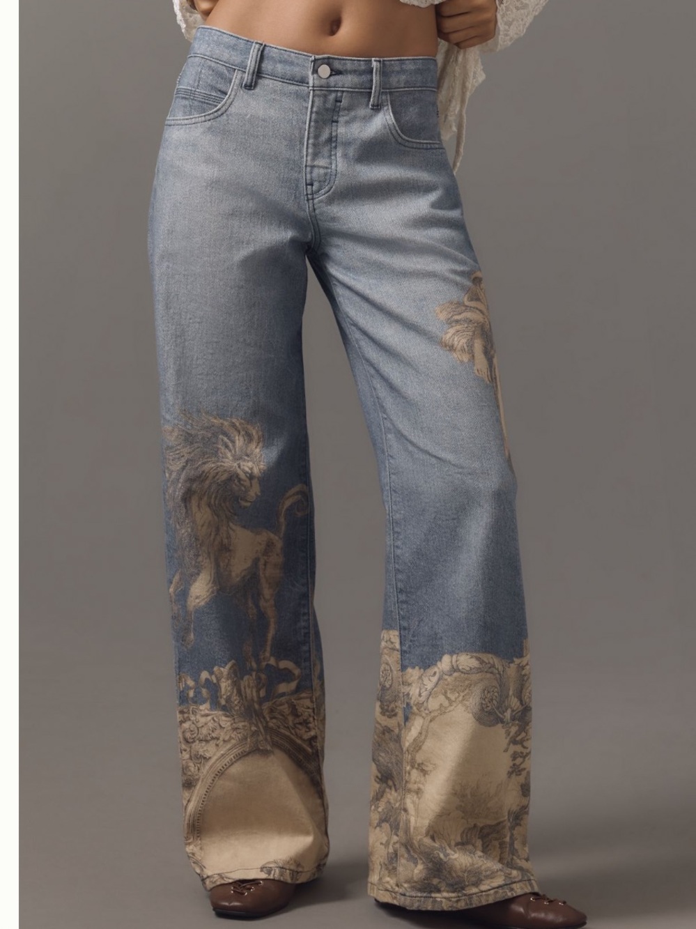 NWT Anthropologie Pilcro Low-Rise Wide-Leg Jeans Zbo Lion Unicorn Toile Style 25